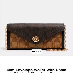 Coach Black and Brown Signature Envelope Wallet with Chain
